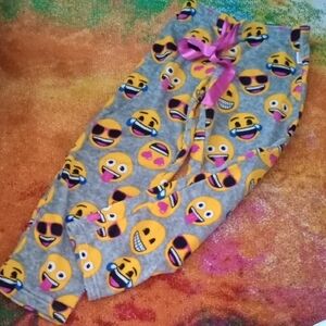 Emoji Print Women's Pajama Pants with Pink Bow